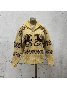 Vintage 1950s Hand-Knit Distressed Cowichan Sweater